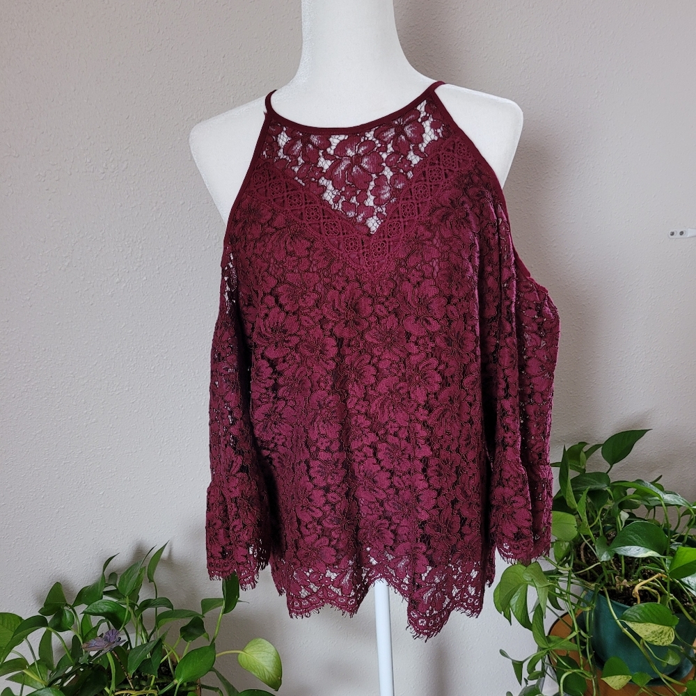 Skies are blue Lia cold shoulder lace blouse
